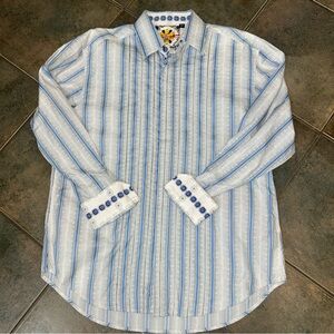 Robert Graham White and Blue Patterned Shirt